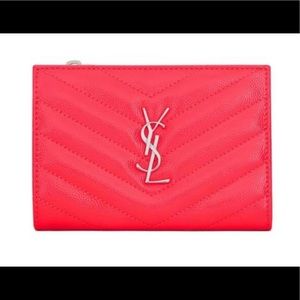 YSL Neon Pink Monogram Zippered Two-parts Wallet